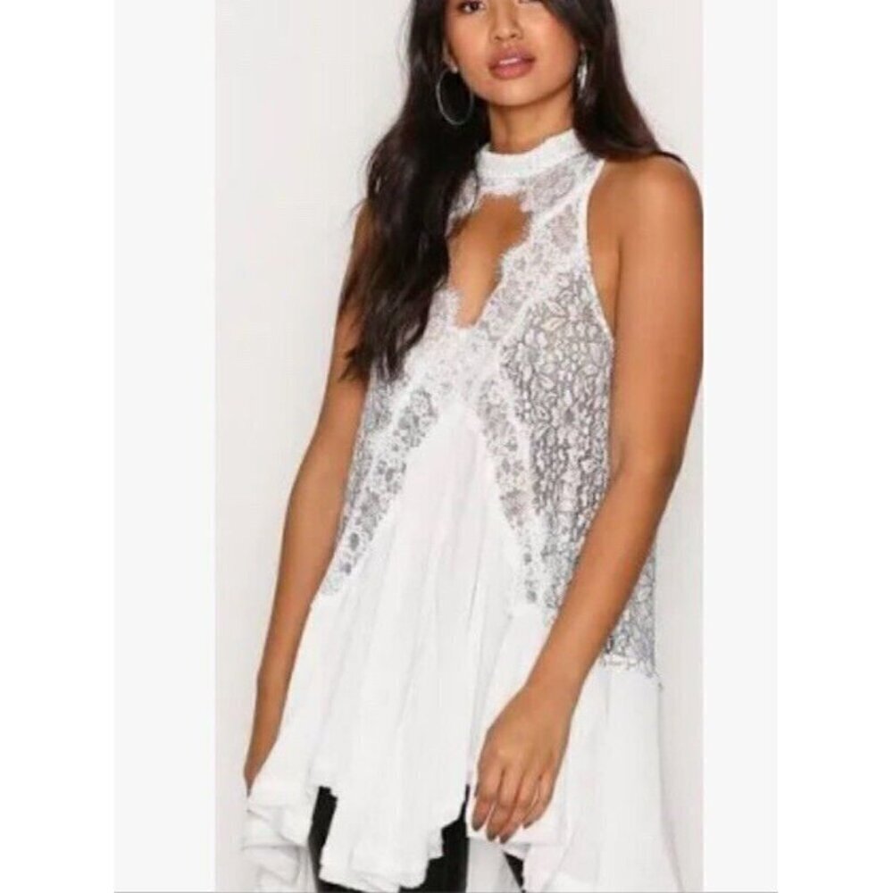 free people tell tale Tunic /dress S 122$ Nwot fall casual lace boho white black - Picture 2 of 9